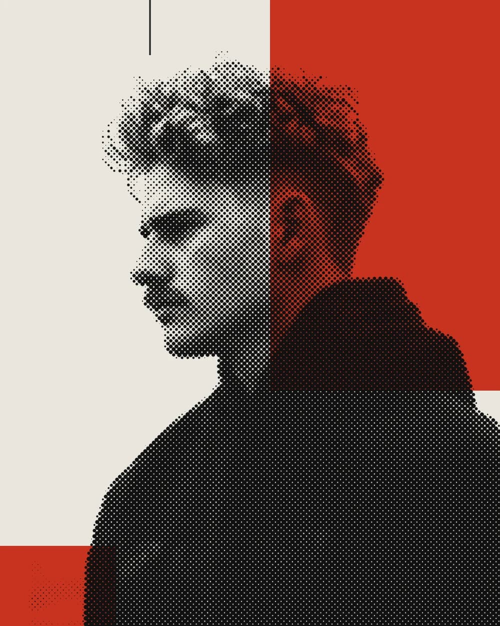 Halftone portrait of Damian, founder of PLMedia
