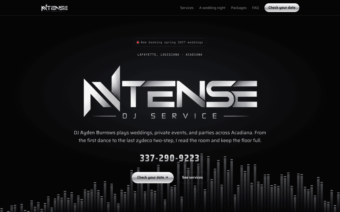 Homepage of the Ntense DJ Service website